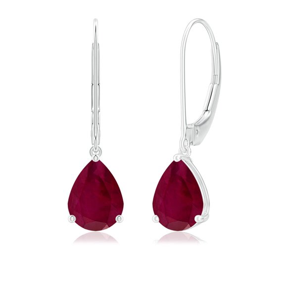 ANGARA Natural Solitaire Pear-Shaped 2.3 ct Ruby Leverback Earrings in 14K White Gold for Women (Size-8x6mm) | July Birthstone, Birthday, Anniversary, Jewelry Gift for Women | Natural Ruby Earrings