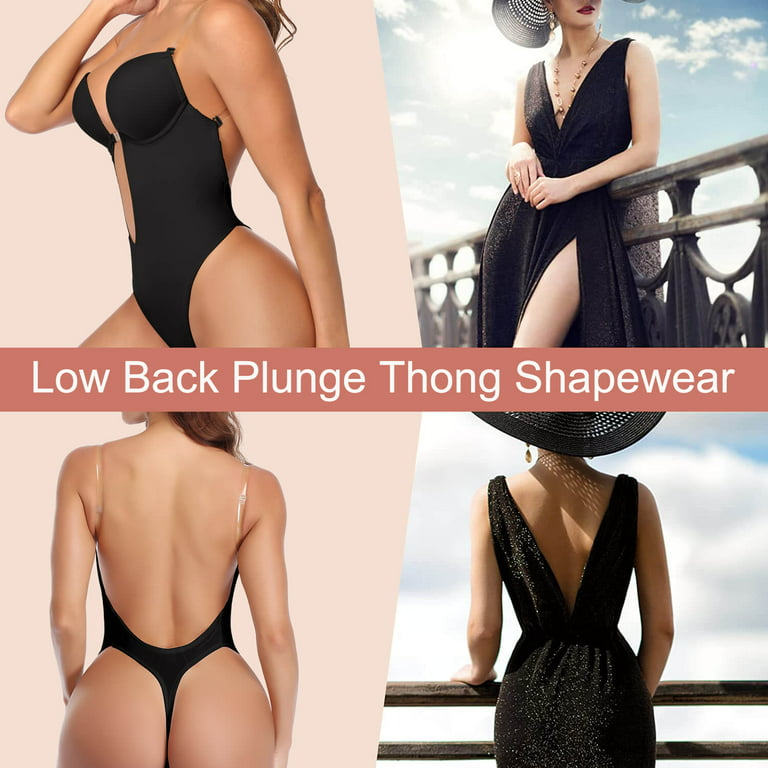 Women Shapewear Backless Body Bra Shaper Plus Size Plunge Invishaper Low  Back Thong Bodysuits Open Crotch Daily Use