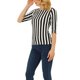 thumbnail image 4 of Camiseta básica de ajuste slim con cuello redondo y mangas de codo para mujer INSPIRE CHIC, estampada, 2XL, negra con rayas verticales, 4 of 6
