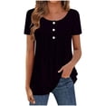 thumbnail image 2 of Mifsaly Button Front Short Sleeve Tunic Top Women Cotton Shirts Loose Fit Everyday Comfortable Summer Work Blouses L, 2 of 5