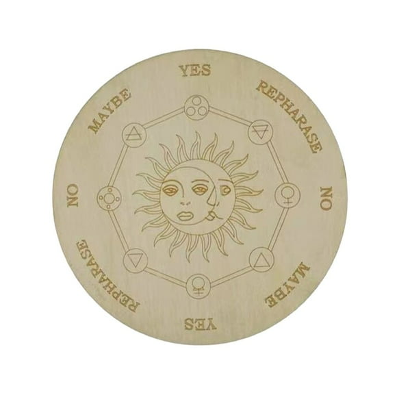 Wooden Divination Pendulum Board w/ Stars Moon Carved Coaster (Green 25cm)