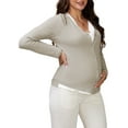 thumbnail image 4 of INSPIRE CHIC Womens Maternity Button Down Shirts Pregnancy Clothes Long Sleeve V Neck Faux 2-Piece Nursing Tops XL Khaki, 4 of 6