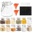 Square Glass Spice Jars - 12 Airtight Flip Top Bottles with 40 Labels & Chalkboard Pen - Complete Set of 4 Ounce Empty Spice Bottles with Funnel | Kitchen Spice Organizer Clear Glass Jars