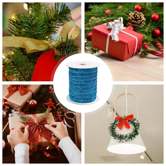 Eoozwa 50 Yards Glitter Metallic Sparkle Ribbon, 3/8" (10mm) - Christmas Ribbon Sewing Craft Trim for Gift Wrapping, DIY Crafts, Party Decoration