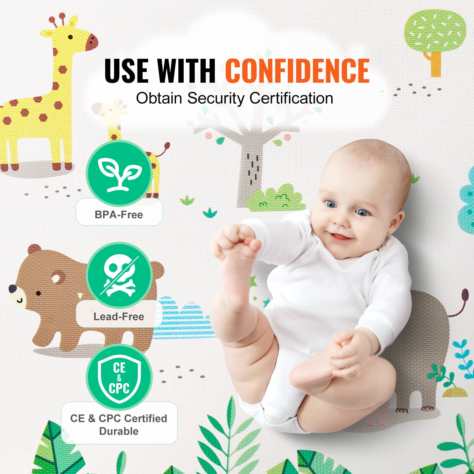 KFFKFF Baby Play Area, Crawling Space, Secure Non-Slip Unified Soft Padded Playmat 55"x82"