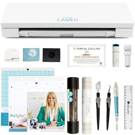 silhouette cameo 3 bluetooth machine bundle - teresa collins exclusive designs, premium blade, chalkboard vinyl roll, transfer paper, and more