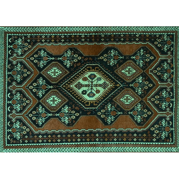 Ahgly Company Indoor Rectangle Persian Turquoise Blue Traditional Area Rugs, 8' x 10'