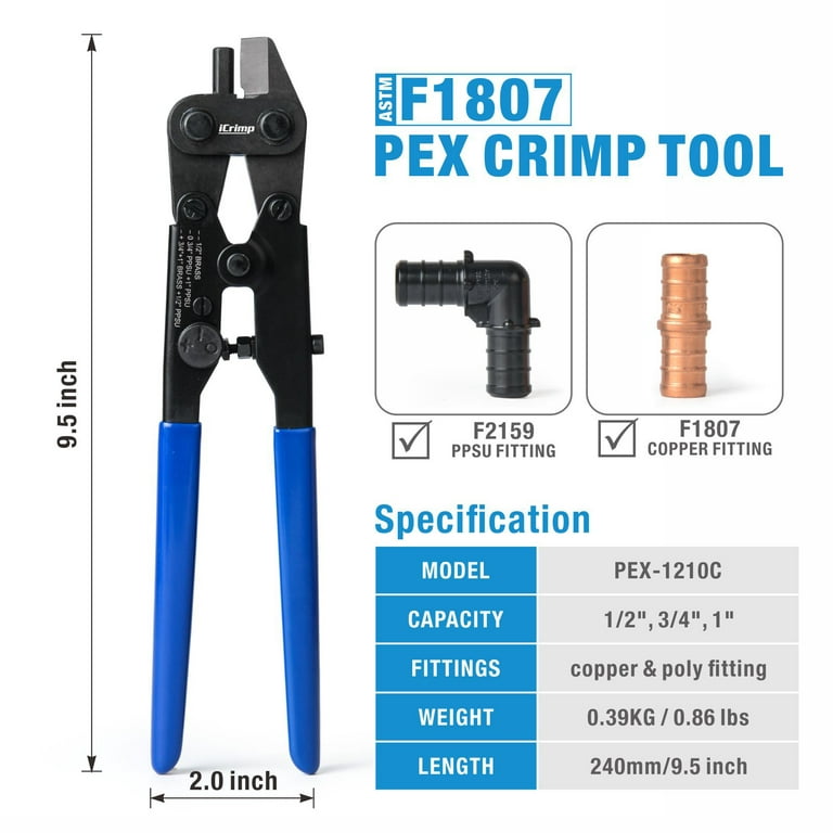 iCrimp Angle PEX Crimper for 1/2-inch & 3/4-inch PEX Copper Crimp Ring —  Iwiss Tools Co Limited