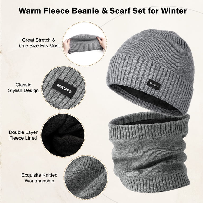 Knit Beanie Hat Scarf Set for Winter Long Scarf Neck Warmer Stylish Unisex Gift Harikery knit beanie hat scarf set for women winter knit  main image 3