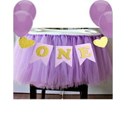 Purple 1st Birthday Baby Tutu for High Chair Decoration andONE Pennant Happy Birthday for Highchair
