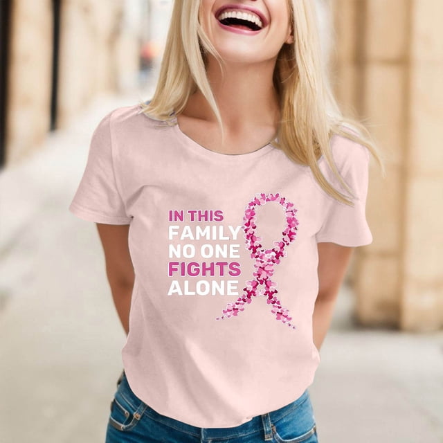 TINZ T-Shirt Imprimé Cancer pour Femmes, Manches Courtes, Manches Longues, Col Rond