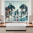 thumbnail image 3 of Ambesonne Dinosaur Kitchen Curtains, T-Rex Playing Ice Hockey, 55"x30", Petrol Blue Pale Ruby, 3 of 3