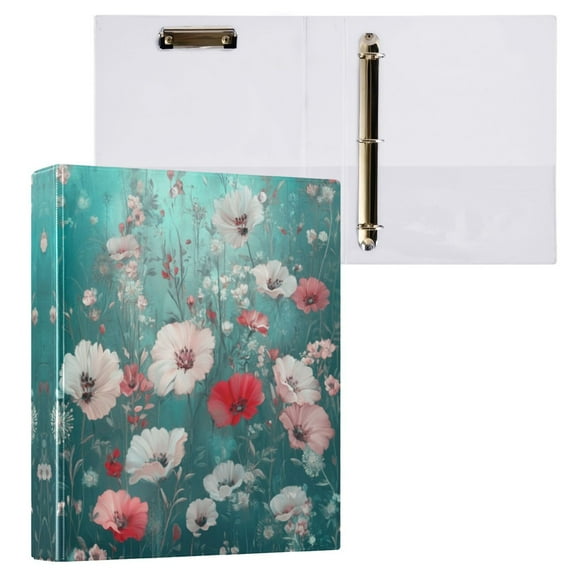 Beautiful Floral Pattern 3 Ring Hardcover Binders 1.5in Round Rings for Letter-Size Folder Paper Organizer Pockets for Office Student Recipe