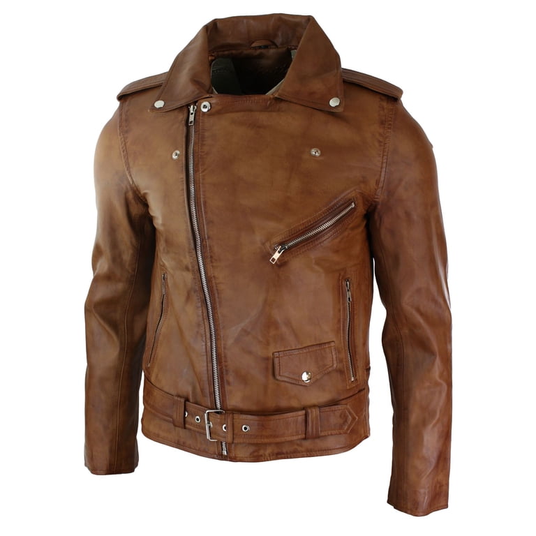 Men's Classic Brando Tan Suede Leather Biker Jacket - Casual Vintage Style Jacket
