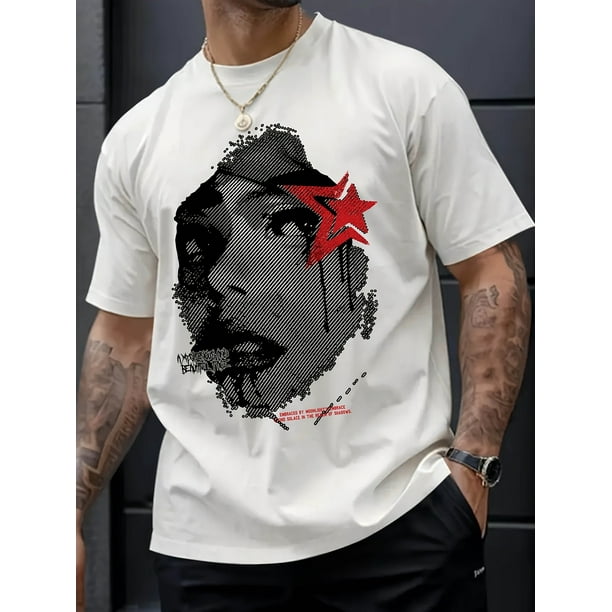 Men's Tee - Loose Fit, Breathable Cotton Blend, Crew Neck, Short Sleeve Shirt with Unique Portrait Design - For Men - Suitable for Casual Wear, Everyday Use, Casual Sporty Tee, Summer Gifts