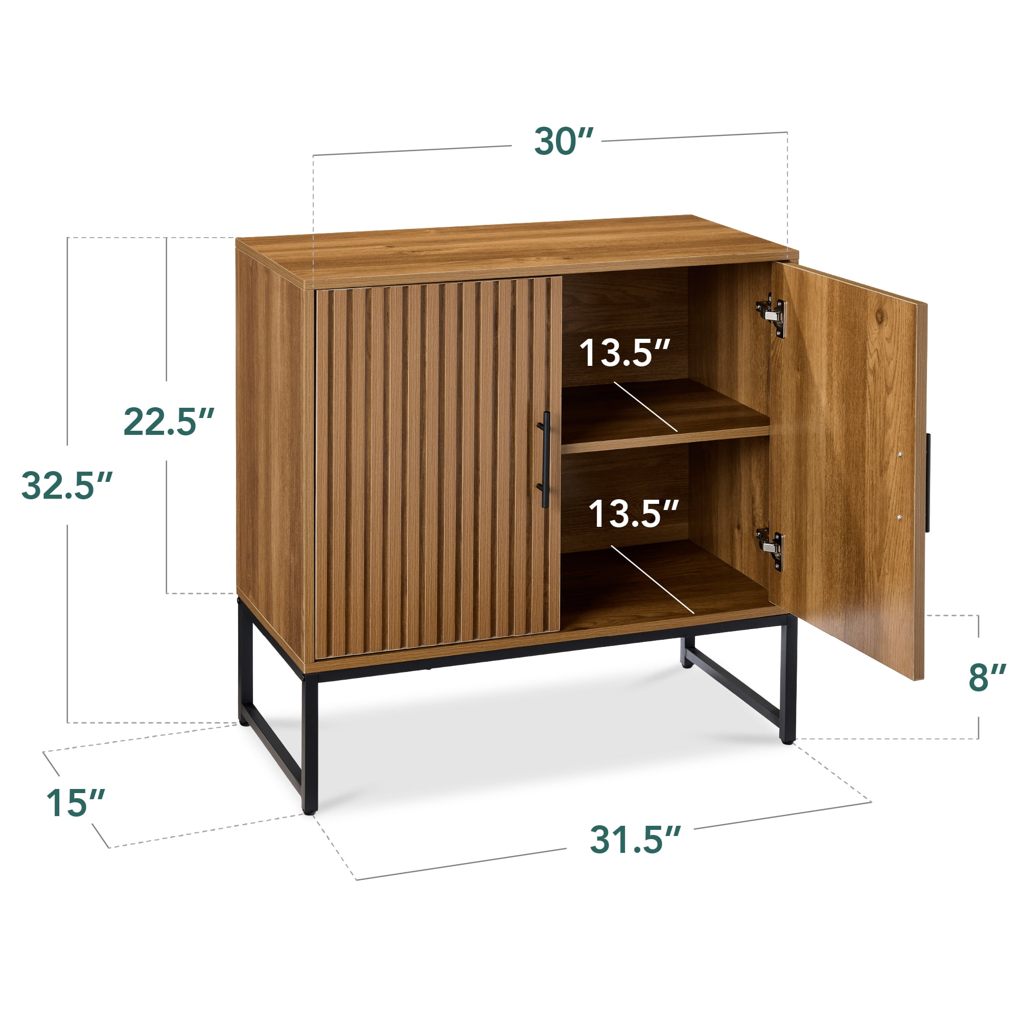 Best Choice Products 2-Door Slatted   Storage Cabinet, Accent Furniture w/ Non-Scratch Foot Pads - Brown