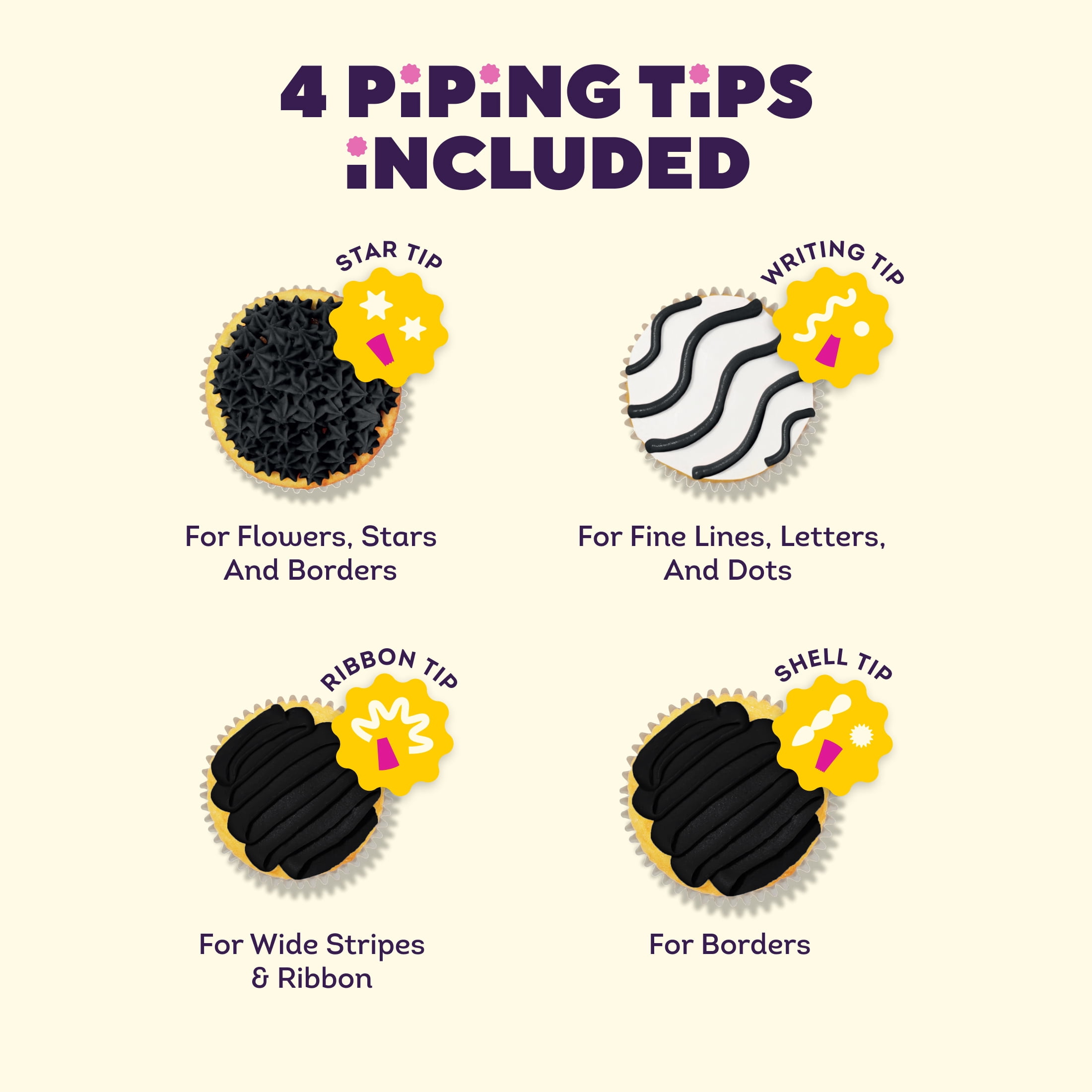 Wilton Black Decorating Icing Pouch & 4 Piping Tips Vanilla-Flavored Medium Consistency 7.5 oz.