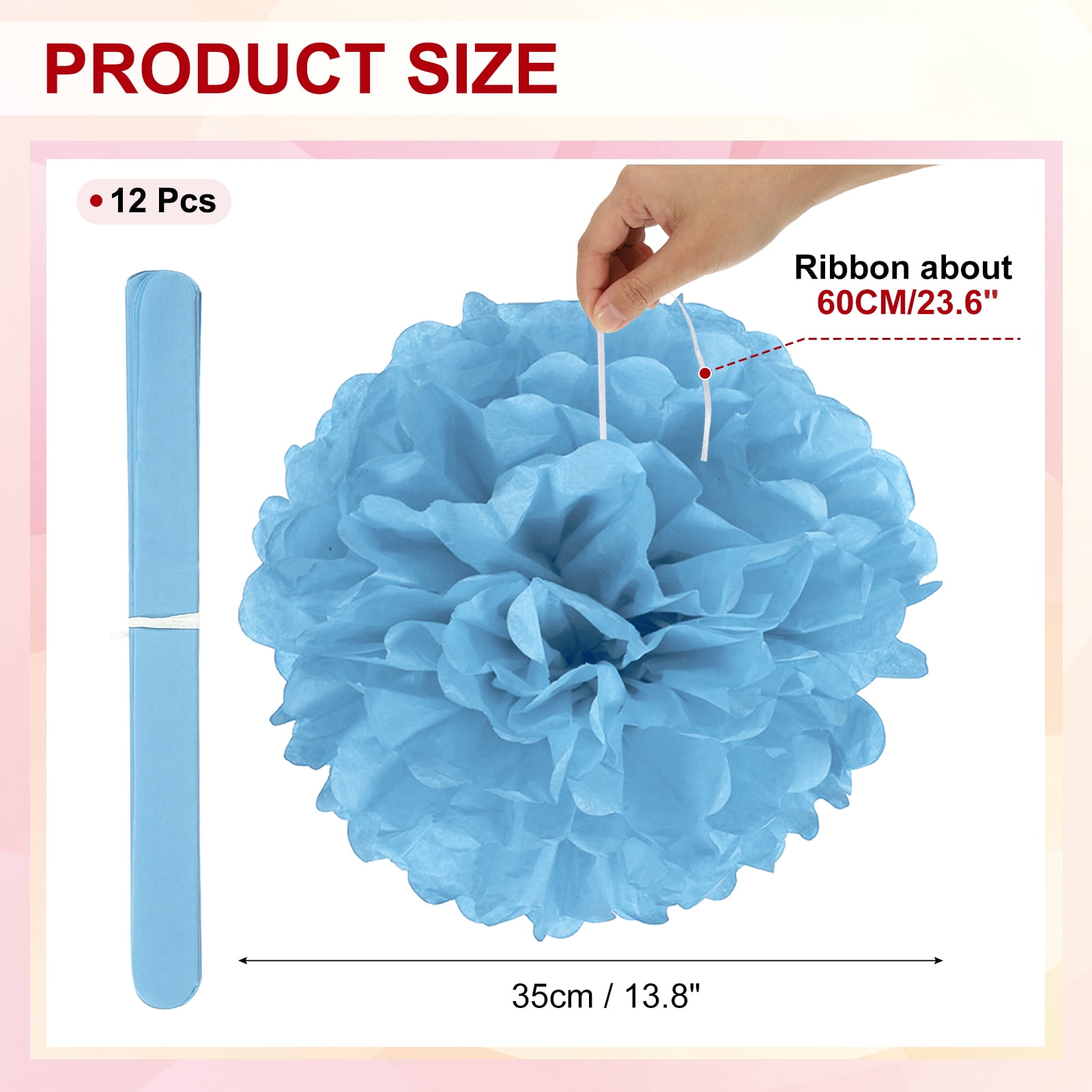 14inch Tissue Paper Pom Poms, 12PCS Pom Poms Paper Flowers Ball Tissue Paper Flowers for Wedding Bridal Shower Birthday Bachelorette Party Backdrop Decoration, Lake Blue
