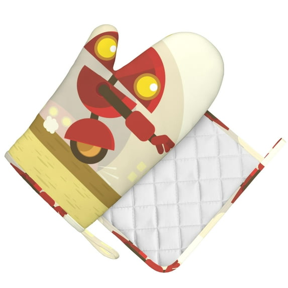 DouZhe Oven Mitts and Pot Holders Sets, Retro Farmhouse Style Prints Non-Slip Heat Resistant Kitchen Oven Silicone Glove