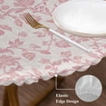 thumbnail image 4 of Farmhouse Pink Table Cloth, Round Fitted Tablecloths with Elastic Edge, Vintage Flower Leaf Botanical Plant Wipeable Waterproof Table Cover for Kitchen Wedding 45-54 Inches, 4 of 4