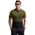 thumbnail image 2 of Mens Striped Polo Shirt Short Sleeve Breathable Casual Business Henley Collar Top for Summer Out Golf Travel Wear Army Green 3XL, 2 of 8