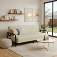 thumbnail image 4 of BSHTI 78" Linen Futon Sofa Bed – Convertible Couch with Adjustable Backrest, Soft Breathable Fabric, Metal Frame, Space-Saving for Apartment Living Room Small Space，Beige, 4 of 10