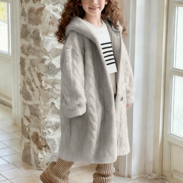 Parkas de manga larga para niños, color liso, de invierno, de imitación de visón, para niñas pequeñas, abrigo grueso acolchado de longitud media, abrigo de poliéster para niños