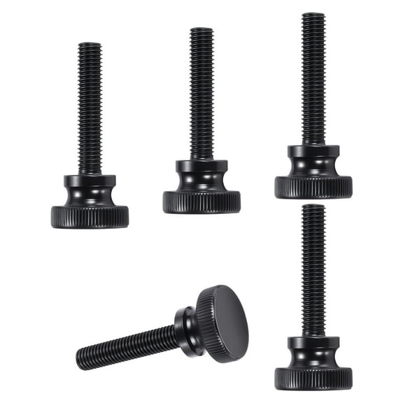 Uxcell M10x45mm Knurled Thumb Screws, Black Steel Flat Head Thumb Screws Zinc Plated Metric Knurled Head Bolts with Shoulder Grip Knobs Hand Tighten Thread Fasteners, 5 Pcs