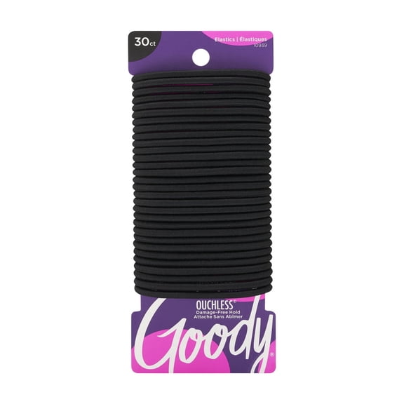 Goody Ouchless® Black Hair Elastics, No Metal Gentle Hair Ties, 30 Ct