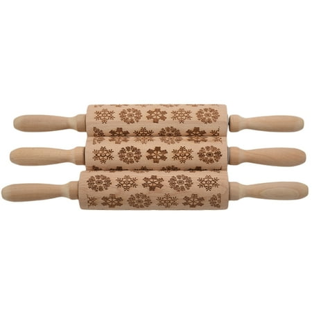 

Vervmczn Christmas Wooden 3D Rolling Pins Embossing Rolling Pin with Engraved Christmas Symbols for Baking Embossed Rolling Pin Kitchen