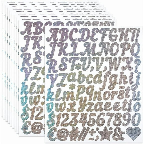10 Sheets Vinyl Stick on Letters 1 Inch Glitter Alphabet Stickers Silver Self Heart Star Decals for Mailbox Signs Address Graduation Caps Window Cars Door Home Decor Silver DIY