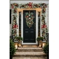 thumbnail image 6 of 18in Christmas Teardrop Swag for Front Door Artificial Winter Swag Garland with Pine Cones, Berry Clusters, Burgundy Ball Ornaments and Ribbons for Thanksgiving Holiday Christmas Decoration, 6 of 6