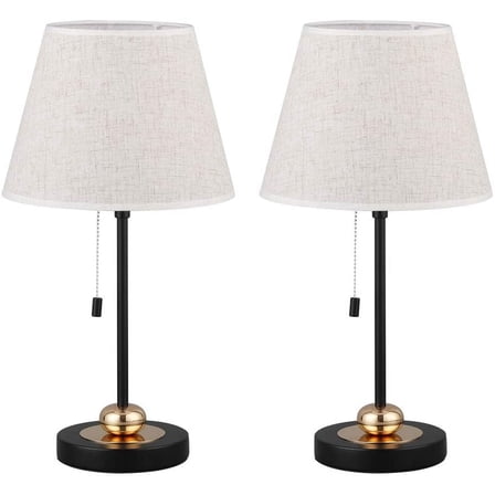 Modern Nightstand Lamps with Metal Base and Fabric Shade