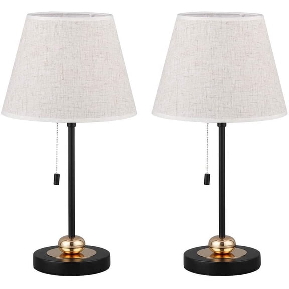 Modern Nightstand Lamps with Metal Base and Fabric Shade