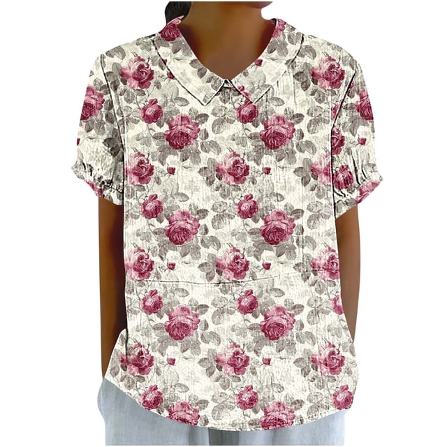 Chemise Ample à Manches Courtes Imprimée Décontractée Mode pour Femmes