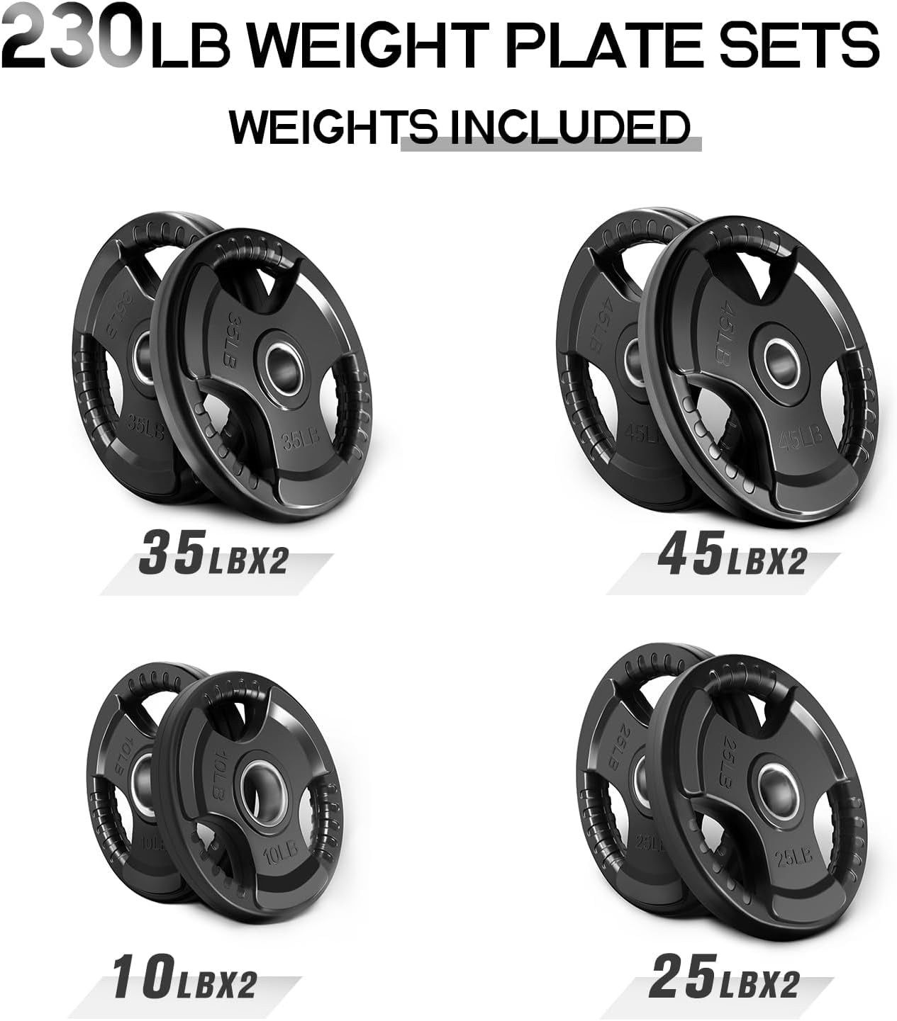 RitFit 230 lb Olympic Weights Plates Barbell Set, Rubber Plates Set for Weightlifting and Strength Training in Home & Gym