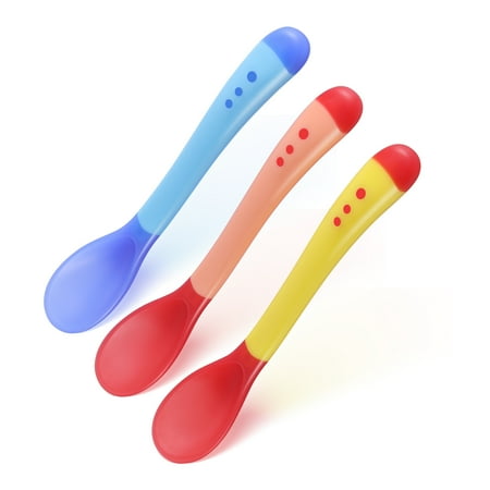 

GeweYeeli 3pcs Small Toddlers Utensils Plastic Baby Spoons Infant Feeding Tool Heat Sensitive Kids Tableware