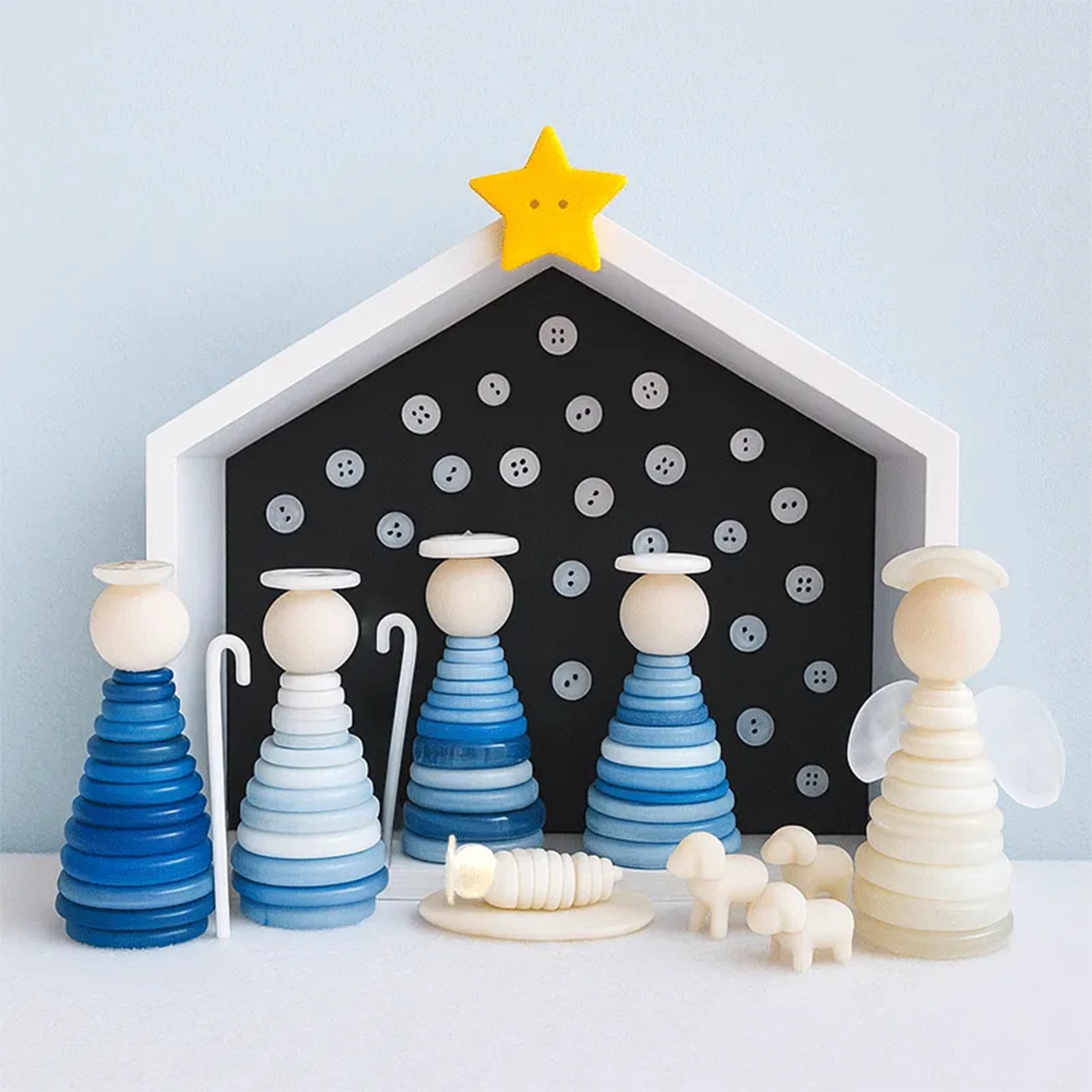 Dserfhy DIY Button Nativity Scene Kit Christmas Craft Set with Buttons Beads & Star for Holiday Decor Creative Christmas Ornament Making for Family Kids