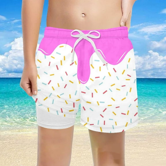 Boys Swim Trunks Cute Melted Ice Cream Print Bathing Suit Shorts Light Pink 7-