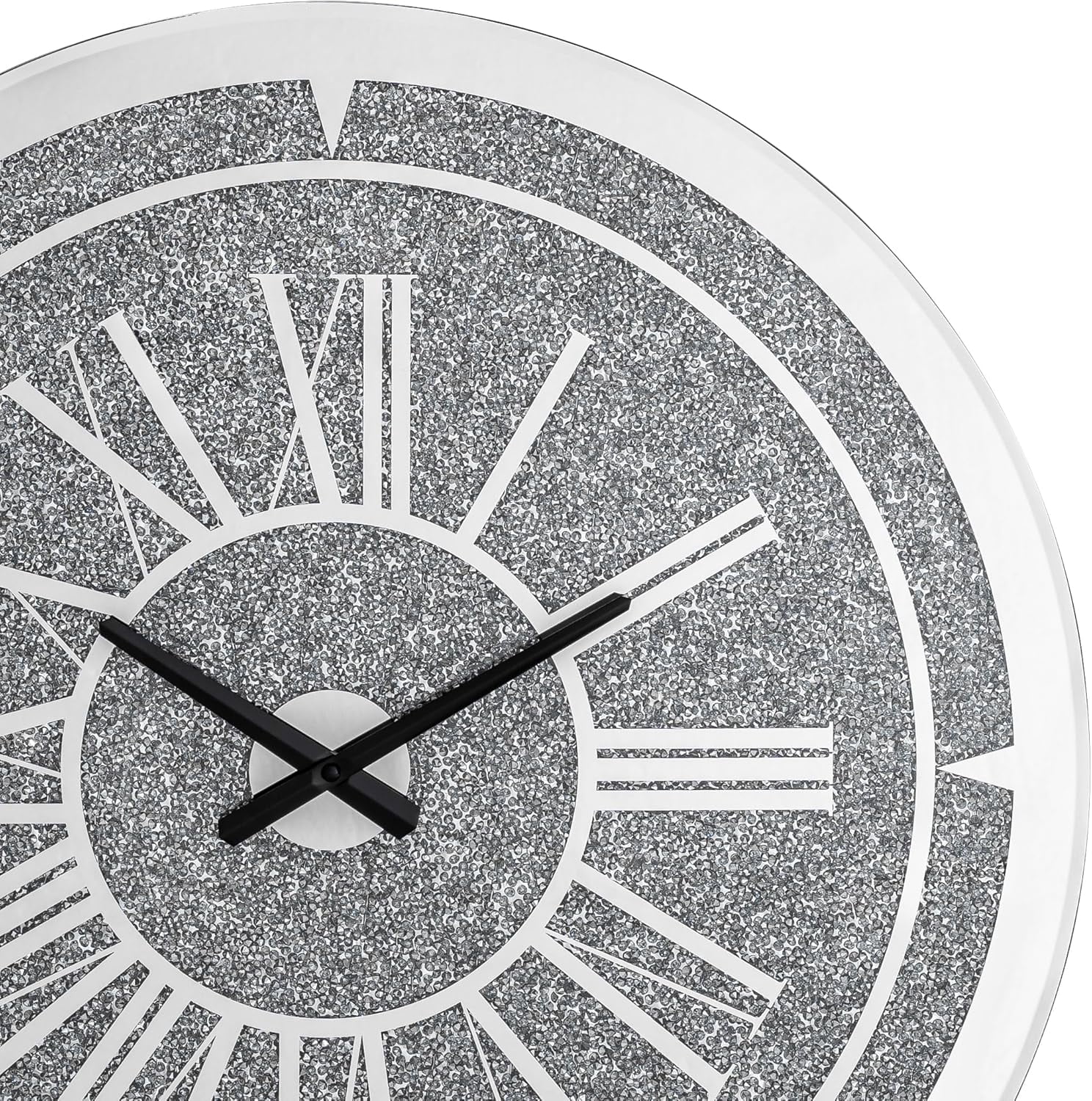 SHYFOY 24" Crushed Diamond Round Wall Clock, Luxury Mirror Glass Silent Non-Ticking Clock with Roman Numerals for Living Room or Office Decor