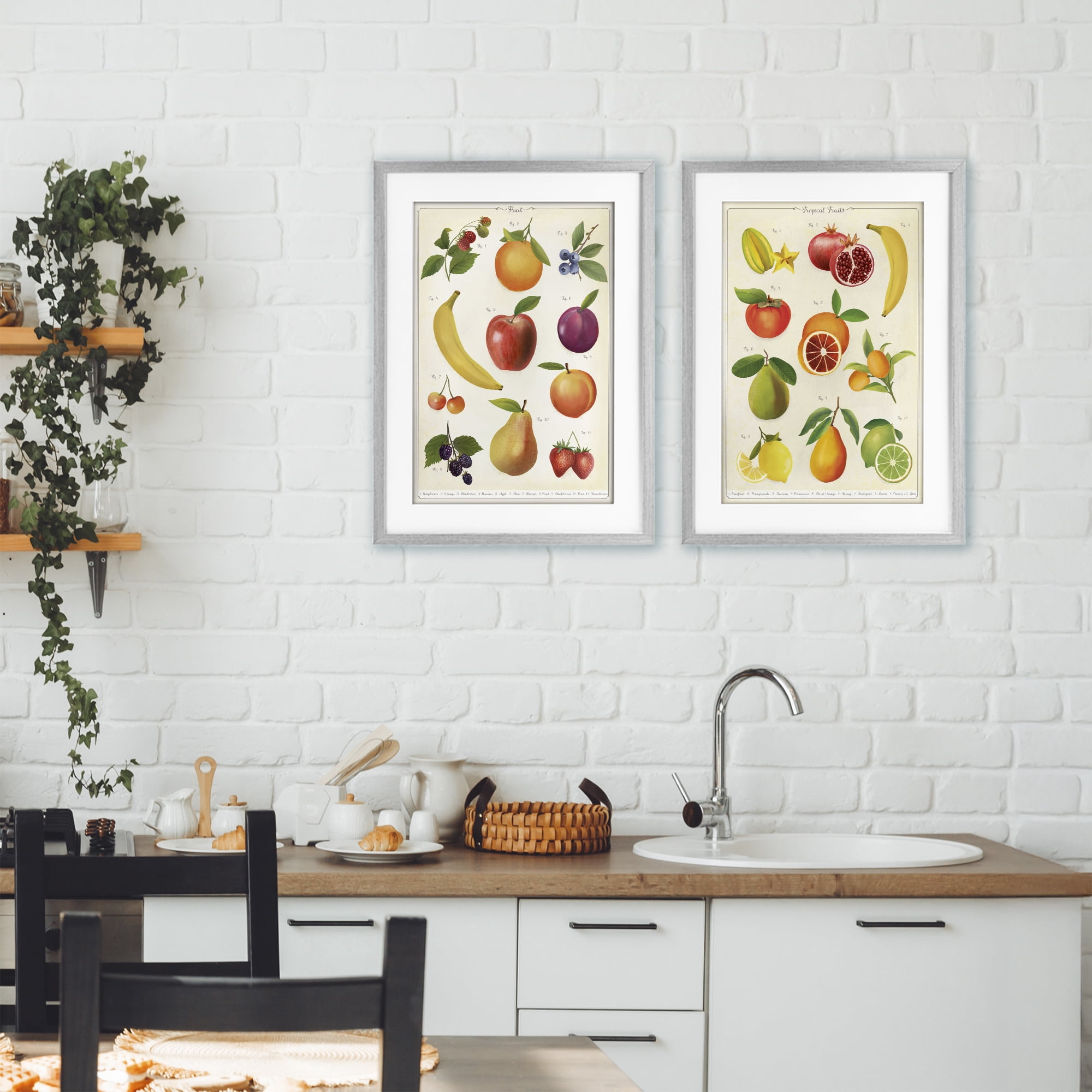 Stupell Industries Kitchen Studies Fruit 2 Piece Gray Framed Print Under Glass Set, design by Diane Neukirch