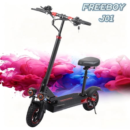 FREEBOY J01 Electric Scooter for Adults 1200W Motor 48V 15.6Ah Battery Up to 25 MPH 25 Miles Range 10 Off-Road Tires Dual Disc Brakes Removable Seat