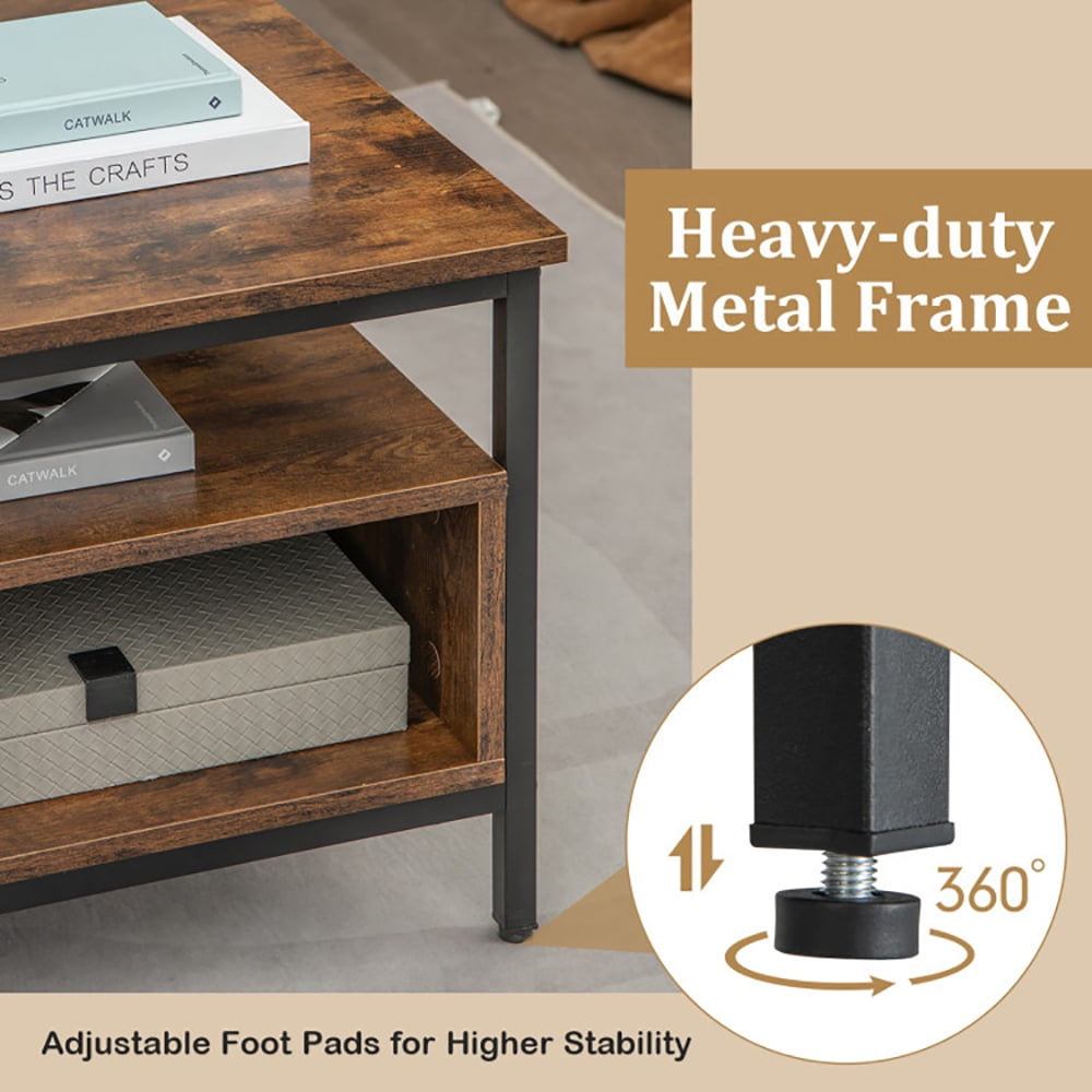 Finihen Coffee Table, Industrial Coffee Table, 3-Tier Industrial Style Coffee Table with Storage and Heavy-duty Metal Frame, for Living Room, Reception Room, Office, Coffee Finihen Coffee Table, Industrial Coffee Table, 3-Tier Industrial Style Coffee Table with Storage and Heavy-duty Metal Frame, for Living Room, Reception Room, Office, Coffee