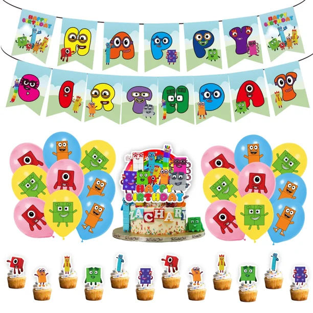Serie de fiestas Numberblock, pancarta desechable para fiesta, adorno para tarta, bandera colgante, globos Numberblocks, decoración para tarta de cumpleaños