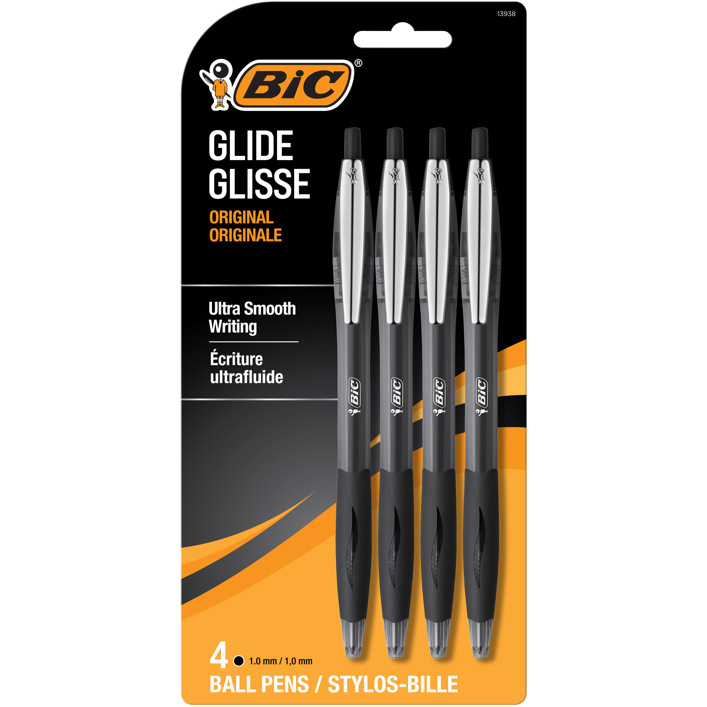 BIC Glide Ballpoint Pen, Medium Point, 1.0 mm, Black Ink, 4 Count