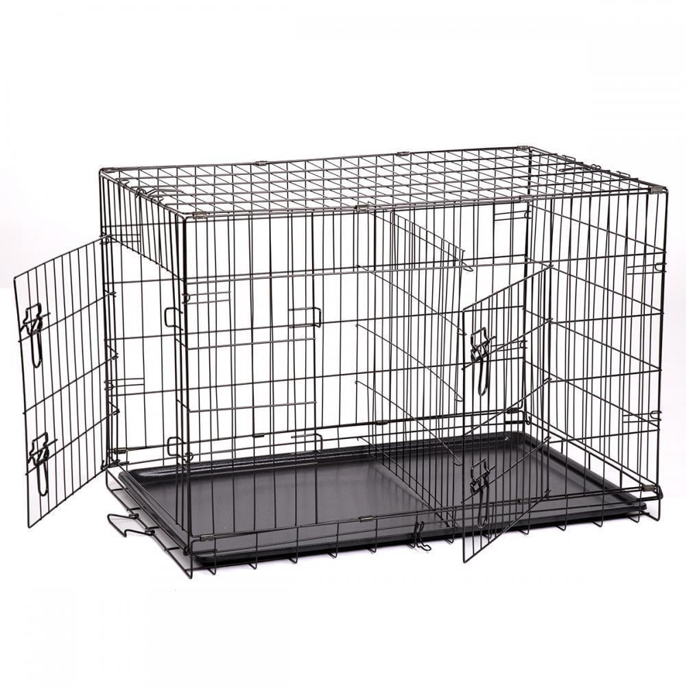Ktaxon 20"/36"/42"/48" Secure and Flodable Single Door Metal Dog Crate, Include Leak-Proof Plastic Tray Black