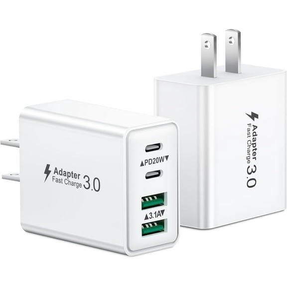 2-Pack USB C Charger Block, 40W 4-Port Fast USB C Charger for iPhone 16 15 14 13 12 11 Pro Max, iPad, Samsung, 20W Type C Charging Block USB Wall Charger Plug Dual PD QC Charger Cube