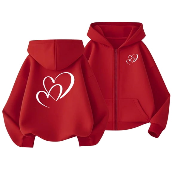 Posijego Zip up Hoodies for Girls Boys Valentines Day Sweatshirt Hooded Heart Printed Sweatshirts with Pockets