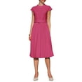 thumbnail image 2 of Vestido plisado de mujer Inspire Chic con cuello simulado, mangas cortas, ceñido a la cintura, estilo A en color fucsia, 2 of 5