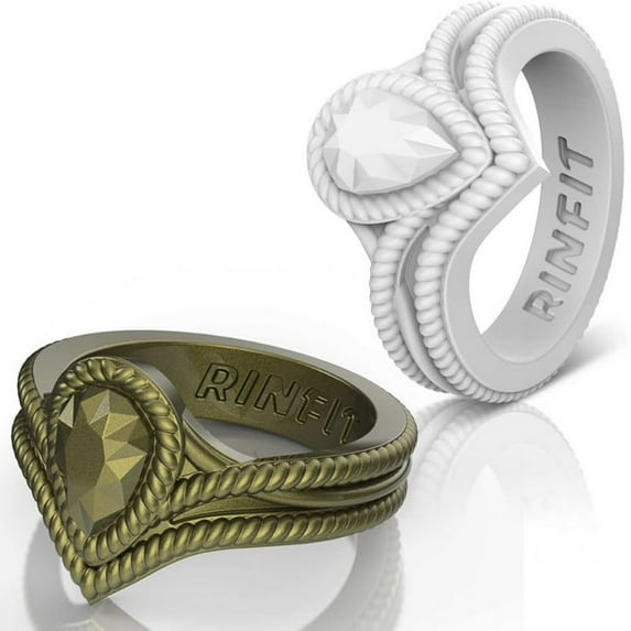 Rinfit Silicone Rings for Women - Female Wedding Rubber Bands - Pear Diamond Metallic Collection - 2 Rings Pack